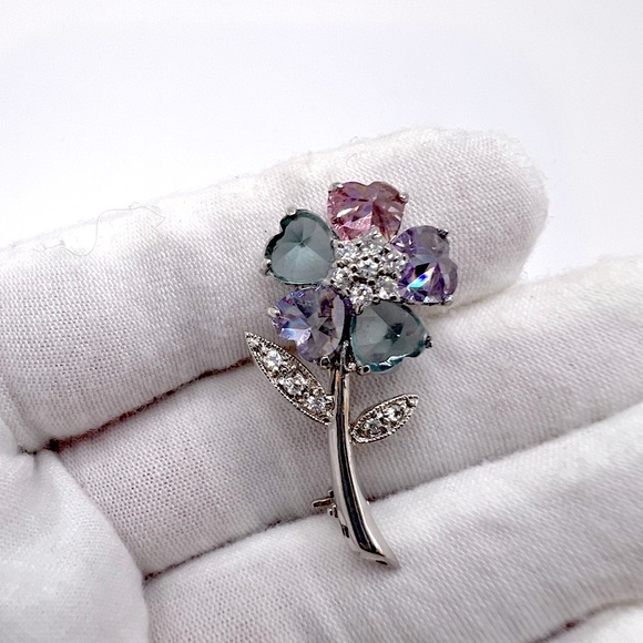 Sale $34 Firm! Sterling Silver Multi Color Cz Flower Pin - Picture 4 of 17